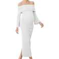 thumbnail image 4 of Stamzod Maternity Dress Womens One-Shoulder Long Sleeve Bodycon Wedding Guest Dress formal Long Pregnancy Dresses for Women White M, 4 of 6