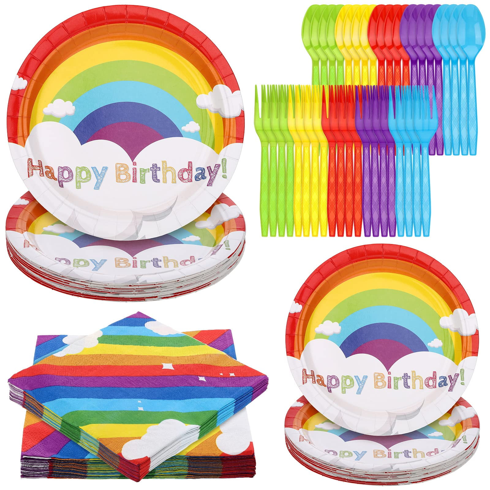 Spiareal Pcs Rainbow Party Supplies Include 7 Inch Rainbow Party Plates