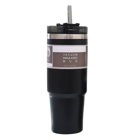 

Guvpev Thermos-Cup With Straw Water Bottle 304 Stainless Steel Thermos-Bottles Coffee Pitcher - Black
