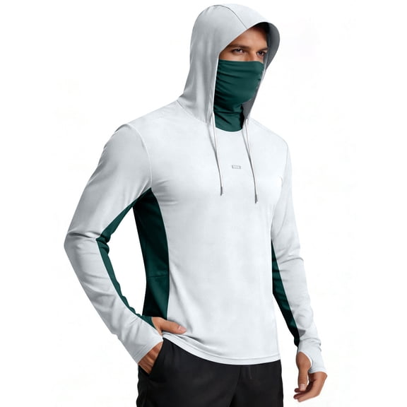 Garbnen Ice Silk Sun Hoodie Mens UPF 50 Sun Protection Quick Dry Long Sleeve Rash Guard Men with Face Mask Cooling Summer Workout Men's Fishing Shirt with Thumb Holes
