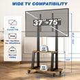 thumbnail image 2 of RTVR Mobile TV Stand on Wheels for 37-75 inch Flat Curved Screen, Height Adjustable Rolling TV Cart with Reinforced Storage Shelves up to 150 lbs, 2 of 9