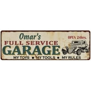 Omar's Full Service Garage Metal Sign 6x18 Rusty Man Cave 206180047363