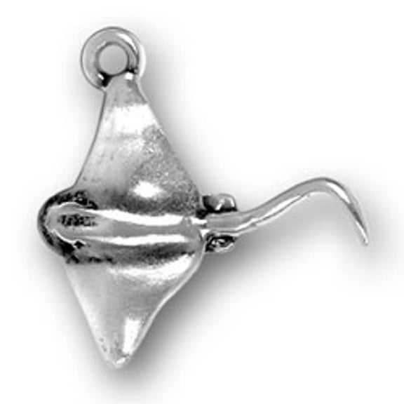 Sterling Silver 16" .8mm Box Chain 3D Swimming Bat Stingray Pendant Necklace