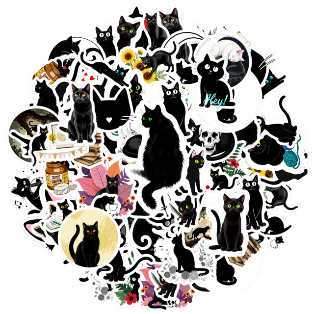 YEZDIX 35pcs Black Cat Stickers Waterproof Vinyl for Laptops Notebooks Suitcases