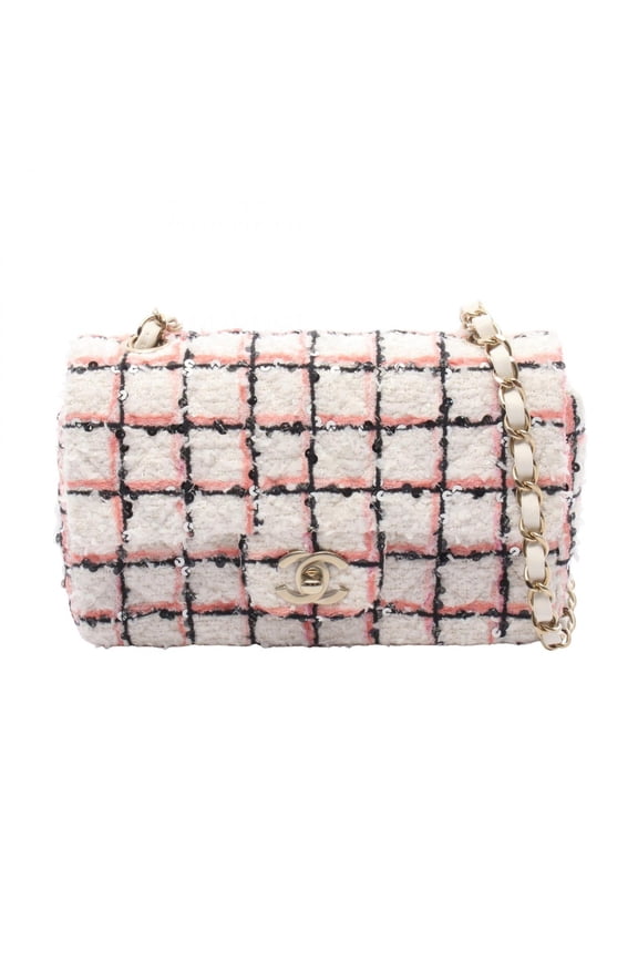 Pre-Owned Chanel Mini Matelass 20 Shoulder Bag/Handbag, Fabric Leather, Women's, White, Pink,...