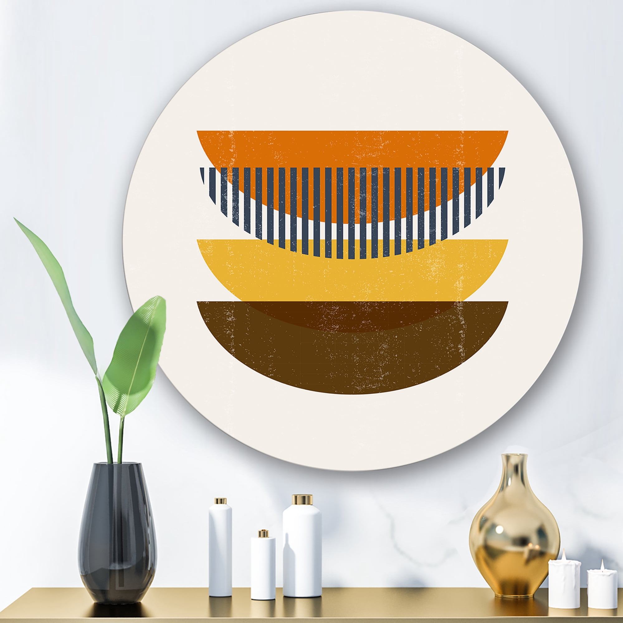 Designart 'Abstract Moon Geometric In Earth Tones' Modern Circle Metal Wall Art 23x23 - Disc of 23