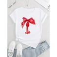 thumbnail image 2 of Camisetas de verano para mujer, manga corta, cuello redondo, casual, lindo, con gráficos, camisetas básicasWomen's Casual Crew Neck T-Shirt with Abstract Red Bow Print - Polyester & Spandex Blend, K, 2 of 6