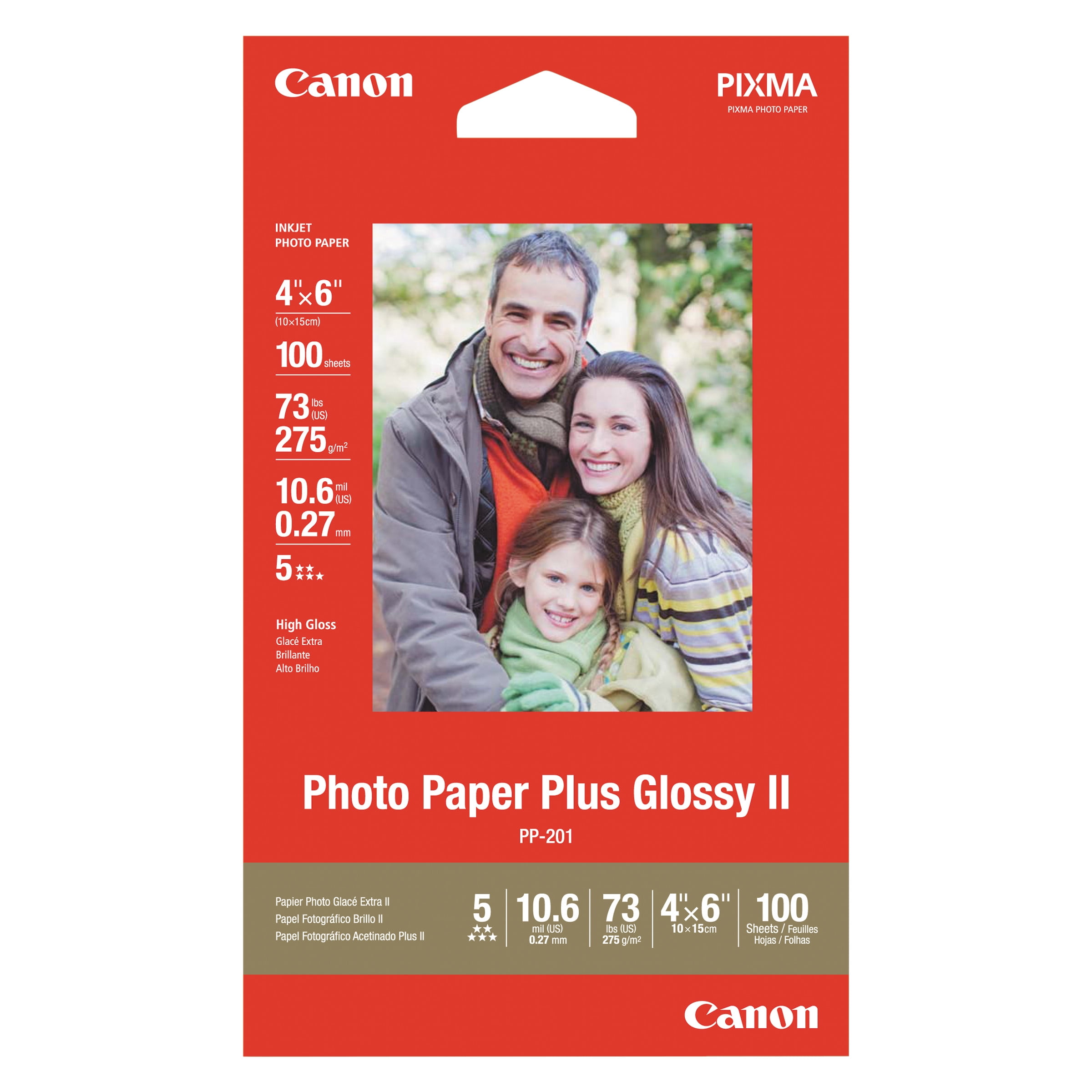 Canon Photo Paper Plus Glossy II, 4 x 6, 10.6 mil, White, 100 Sheets