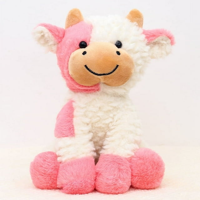 Peluche de vaca en blanco y negro con forma de flor sonriente, muñeco de ternero sentado, concha de cuero, regalo de cumpleaños, muñeca de trapo para niña