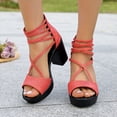 thumbnail image 2 of Rokment Chunky Block High Heels Strappy Sandals for Women 2026 Summer Fashion Casual Leather Fish Mouth Open Toe Platform Ankle Strap Dressy Sandals with Back Zipper Watermelon Red Size 8.5, 2 of 8