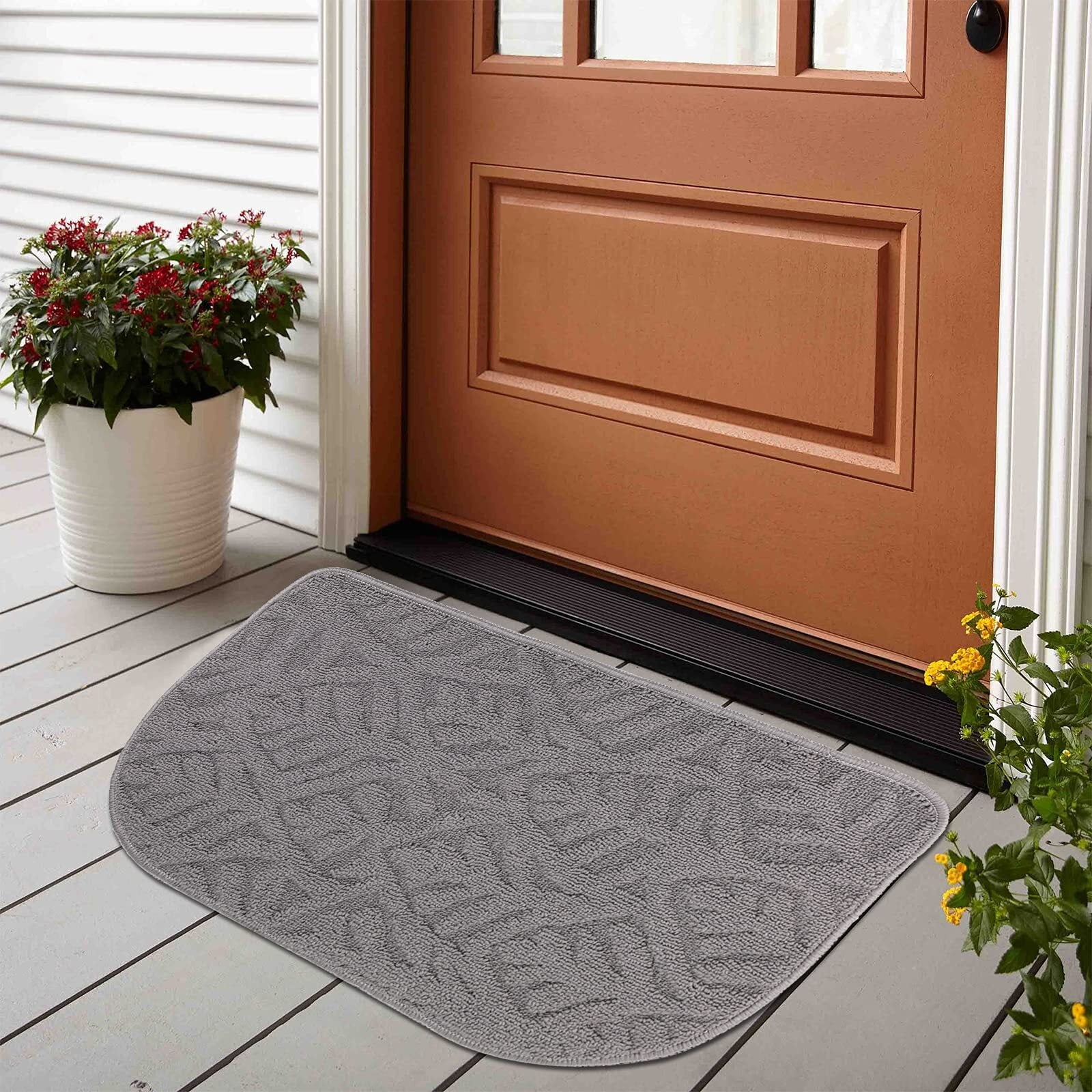 2 Pack Indoor Doormat Front Door Mat, Low-Profile Gray Outdoor Mats Half Circle Entrance Rugs, Half Round Non-Slip Anti Fatigue Cushions for Inside Outside Entry, Patio, 28" x 17"