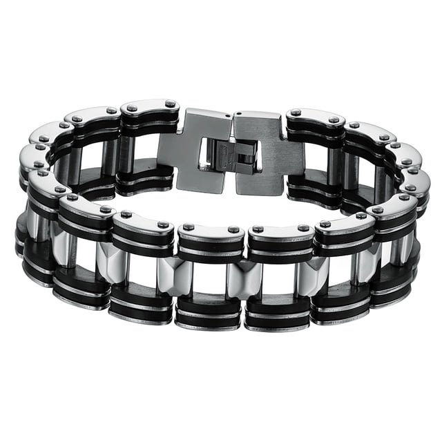 EeaseMX Pulsera elegante y refinada de acero inoxidable y silicona para hombre, cadena de eslabones huecos, pulsera de eslabones para hombre, joyería para hombre.