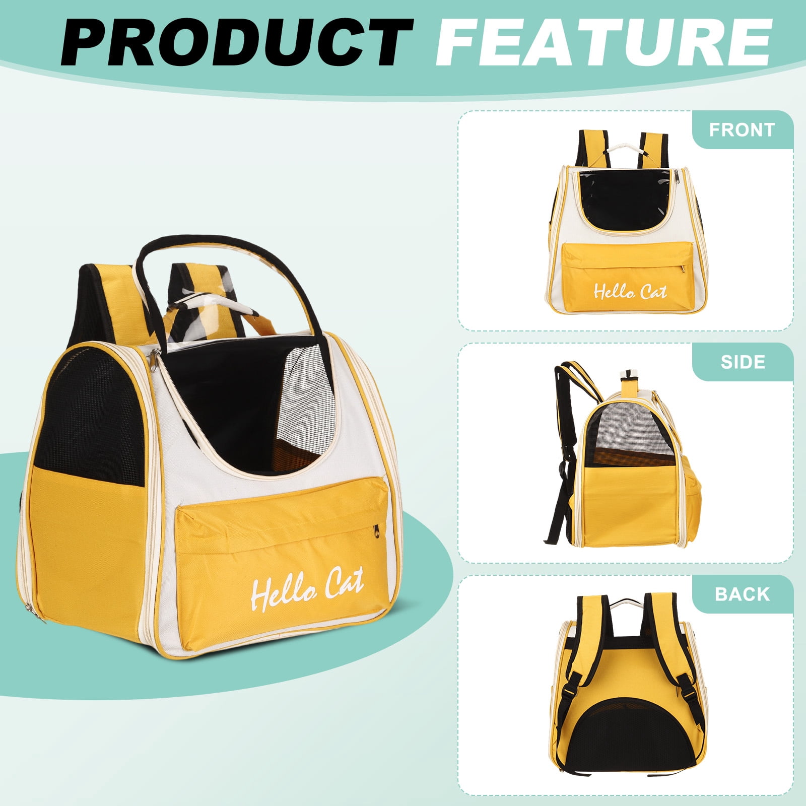 Uxcell Cat Backpack Carrier, Large Space Ventilated Mesh Design for Cats or Small Dogs (Yellow, 14.6"x9.8"x13.4")