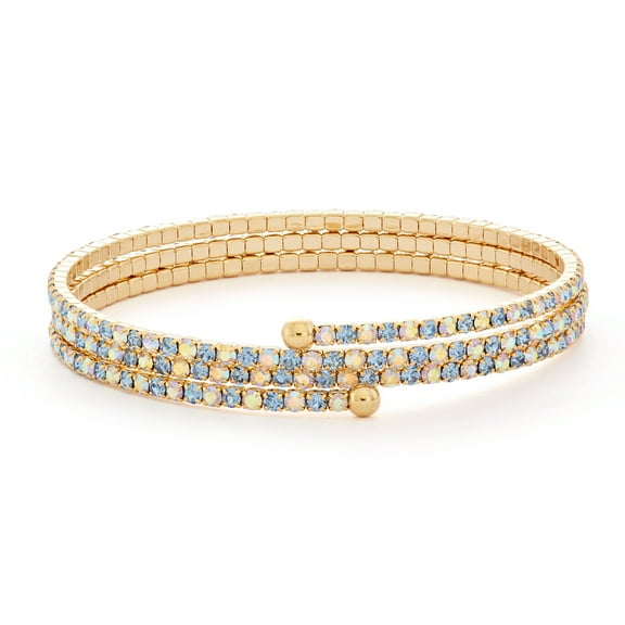 X & O 14KT Gold Plated Crystal Three Row Flex Bangle in Light Colorado Topaz and Crystal AB Combination