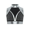 thumbnail image 1 of inlzdz Kids Girls Mock Neck Metallic Shiny Rhinestone Ballet Dance Crop Tank Top Workout Yoga Silver 8, 1 of 6