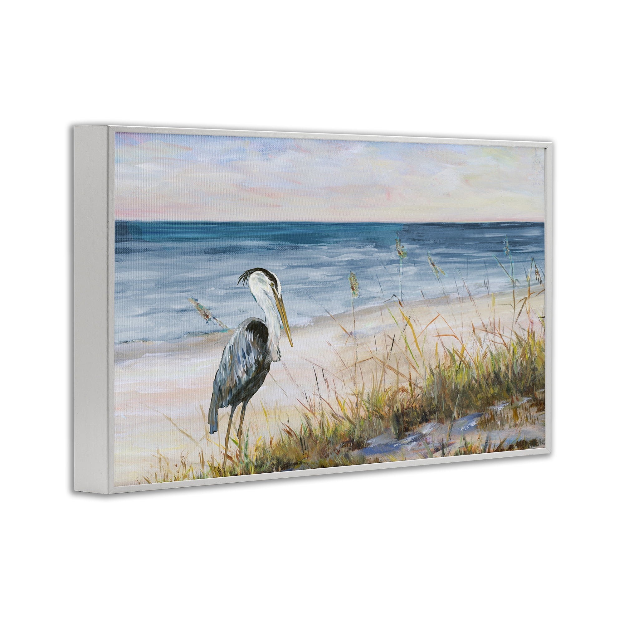 Stupell Industries Calm Pelican on Beach Landscape Painting White Framed Art Print Wall Art, 30 x 20