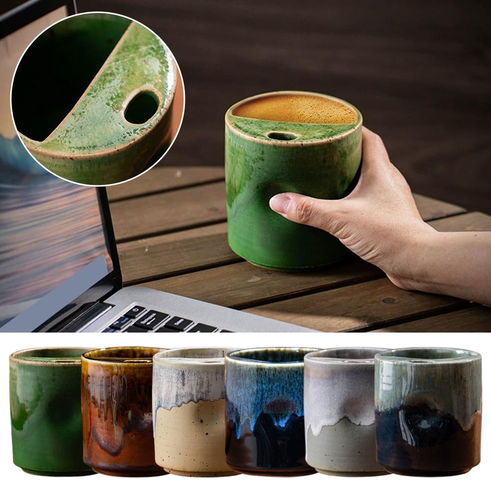 18oz Vintage Kiln Ceramic Coffee Mug with Sip Hole,Retro Art Ceramic Coffee Cups Espresso Cup with Straws,Hand Painted CeramicCup Heat Resistant Non Slip,CeramicCup Gift for CoffeeLovers