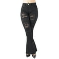thumbnail image 6 of Fashion2Love Women's Juniors Bell Bottom Ripped Distressed High Waist Flared Stretch Jeans, 6 of 11
