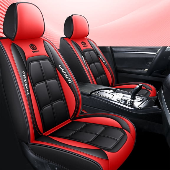 2-Pack Universal Fit Waterproof PU Leather Car Seat Covers, Black & Red Full Set for SUV, Truck, Sedan – Protects Seats from Spills, Pets, and Wear, Red