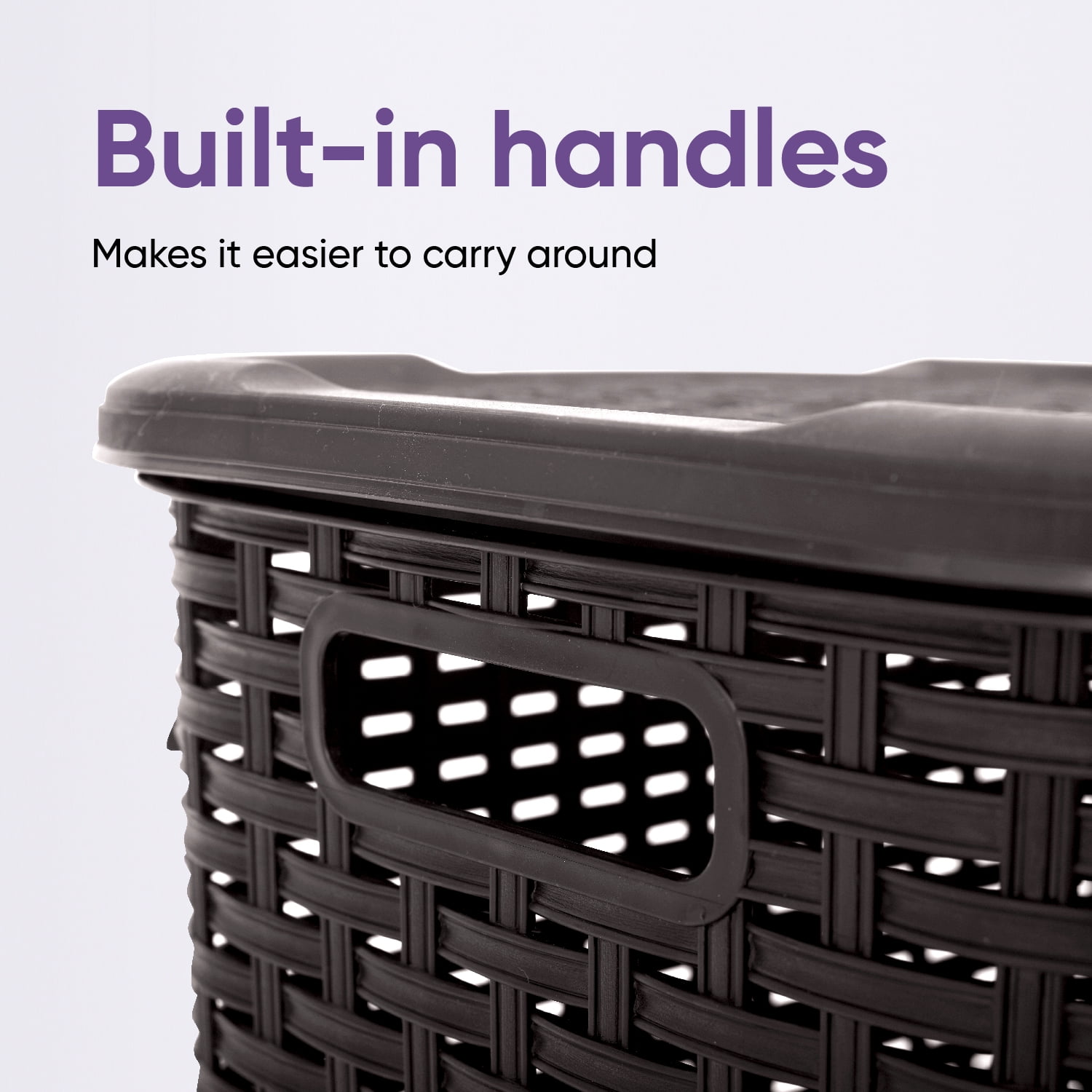 Superio Laundry Basket, Laundry Hamper with Lid, large 60-liter wicker style hamper with cutout handle, to storage dirty clothes in washroom, bathroom, or bedroom, beige.