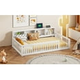 thumbnail image 4 of Twin Xl Size Floor Bed with 4 Open Storage Cabinets and USB Ports, Modern Solid Wood Daybed Frame with Semi-Enclosed Fence for Bedroom, White, 4 of 9