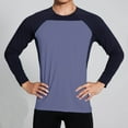 thumbnail image 2 of Timoontee Men's Stretch Athletic Shirts Modern Fit Long Sleeve Crewneck Pullover Blouses Lightweight Quick Dry Hiking Running Gym Workout Color Block Tops Blue L, 2 of 5