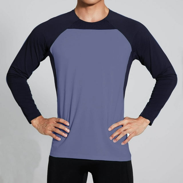 Blusas y camisas de manga larga con cuello redondo para hombre, de poliéster, para entrenamiento físico, secado rápido, elásticas y con protección solar.