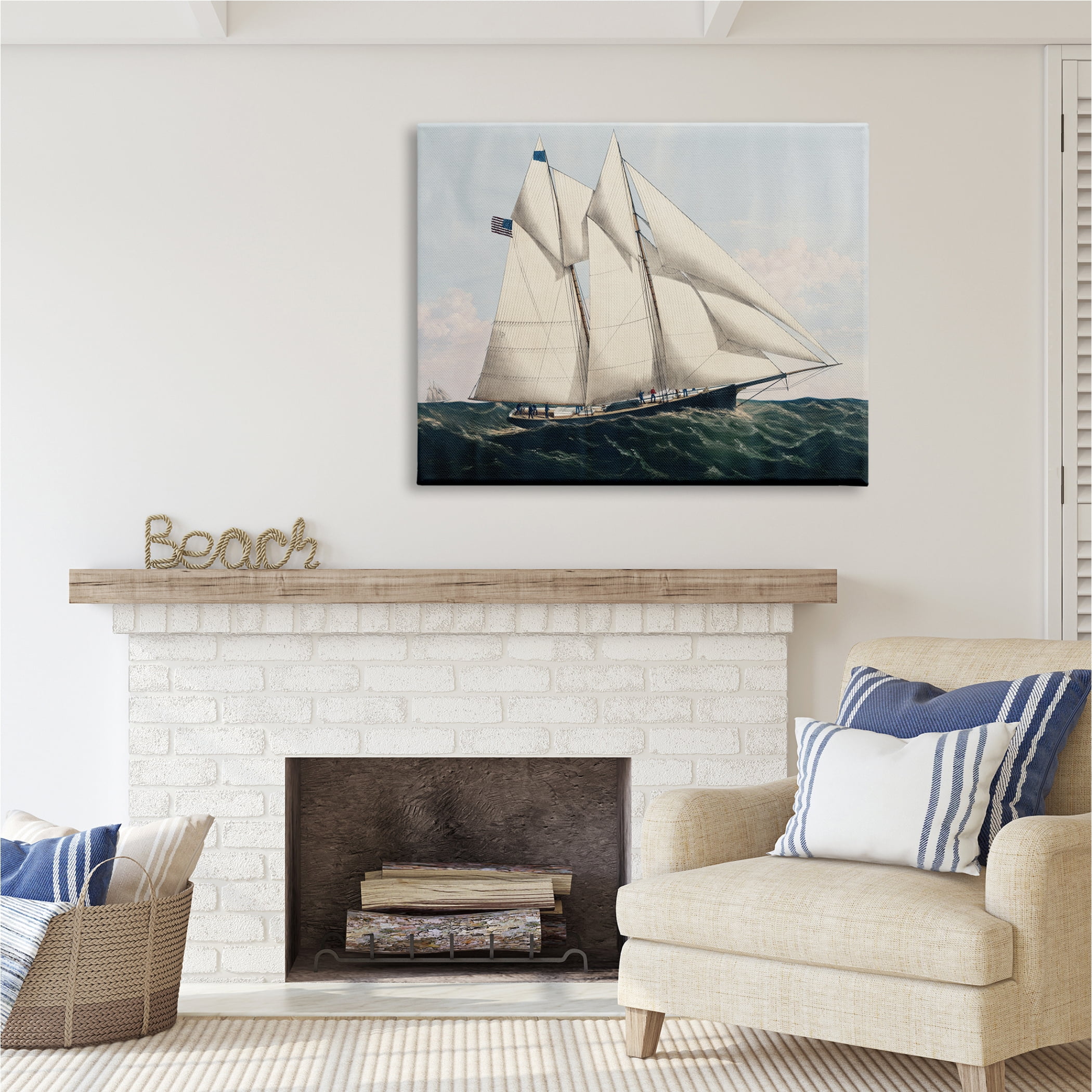 Stupell Industries Vintage Nautical Yacht Transportation Painting Gallery Wrapped Canvas Print Wall Art, 48 x 36