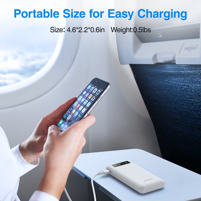 JIUMESS 20000mAh Portable Power Bank, Built-in 4 Cables, LED
