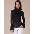 thumbnail image 2 of DARING DIVA Women's Lace High Neck Bell Long Sleeve Sheer Mesh Blouses XL Black, 2 of 6