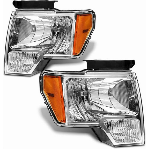 TopAutoGear for 2009 2010 2011 2012 2013 2014 Ford F150 Pickup Headlights assembly Chrome Housing Clear Lens with Amber Reflector Headlight Replacement Driver and Passenger Side