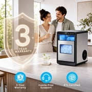 Snowyermine Nugget Ice Maker Countertop, 44 lbs per Day, Soft, Chewable Sonic-Style Pebble Ice, One-Touch Self-Cleaning, Stainless Steel, Silver, for Home, Kitchen, Office, RV and Camping