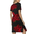 thumbnail image 6 of DailyTrove Women's Floral Print Fit & Flare Dress, Short Sleeve, Casual Garden & Brunch Wear, Lightweight Rayon Blend, Contrast Hem, 6 of 6