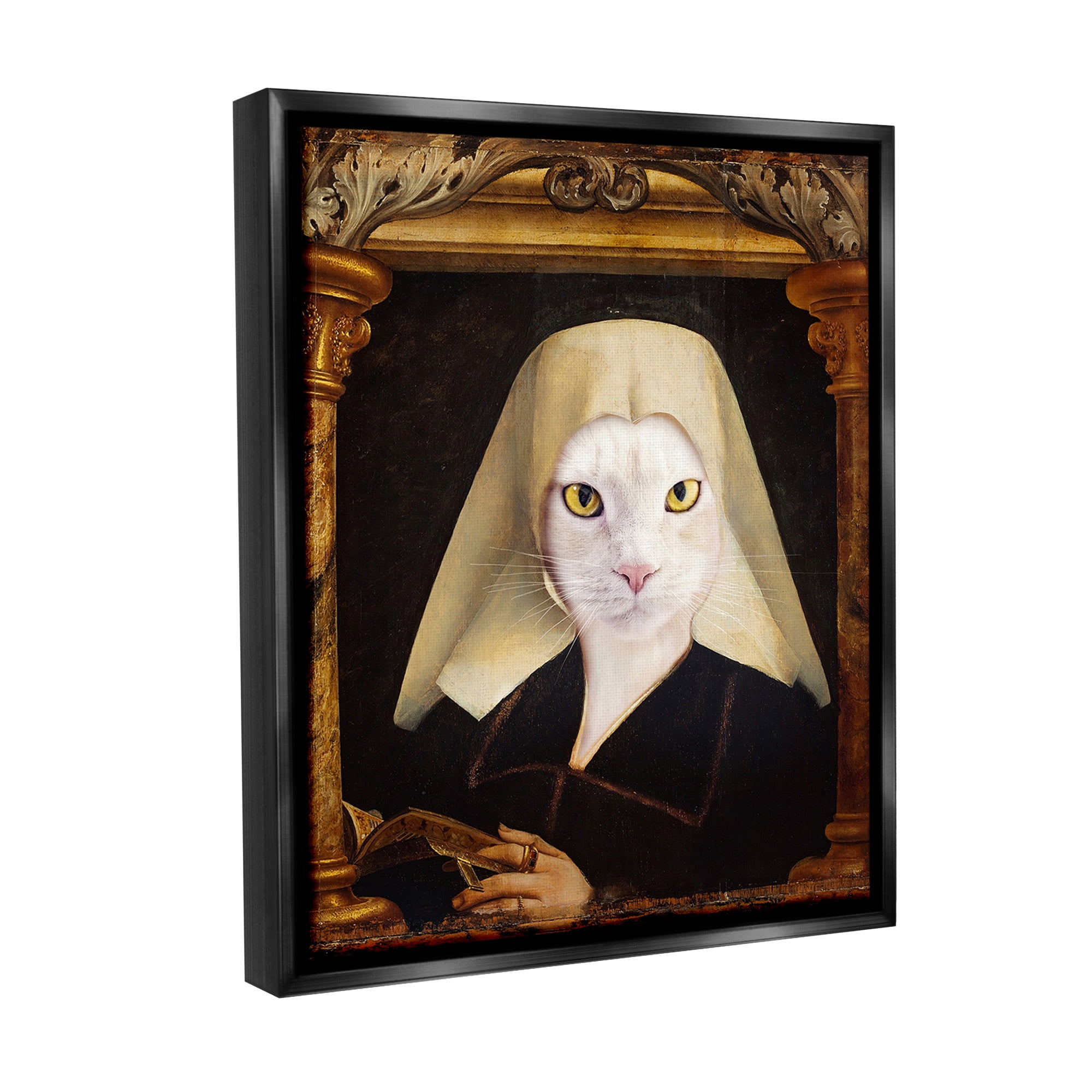 Stupell Industries Cat with Ornate Arch Animals & Insects Painting Black Floater Framed Canvas Art Print Wall Art, 25 x 31