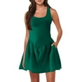 thumbnail image 4 of vigerkar Women's Square Neck Ruffle Hem Mini Dress Ruched Waist Short Party Dresses Dark Green, XXL, 4 of 9