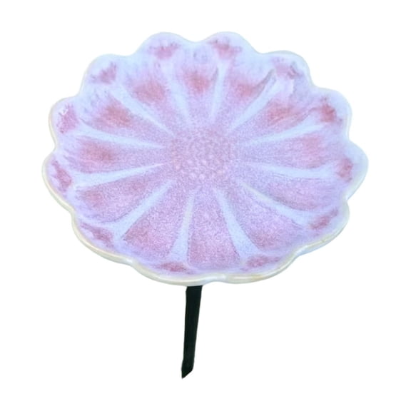 Bird Bath for Outside,Ceramics Bee Watering Station Bowl with Metal Stake,Flower Shaped Bee Bath for Garden,Yard & Lawn Decor,Pink