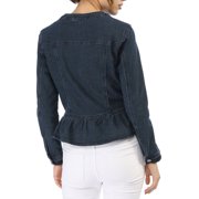 INSPIRE CHIC Women's Denim Jackets Button Down Peplum Hem Long Sleeves Cropped Jean Jackets Blue S