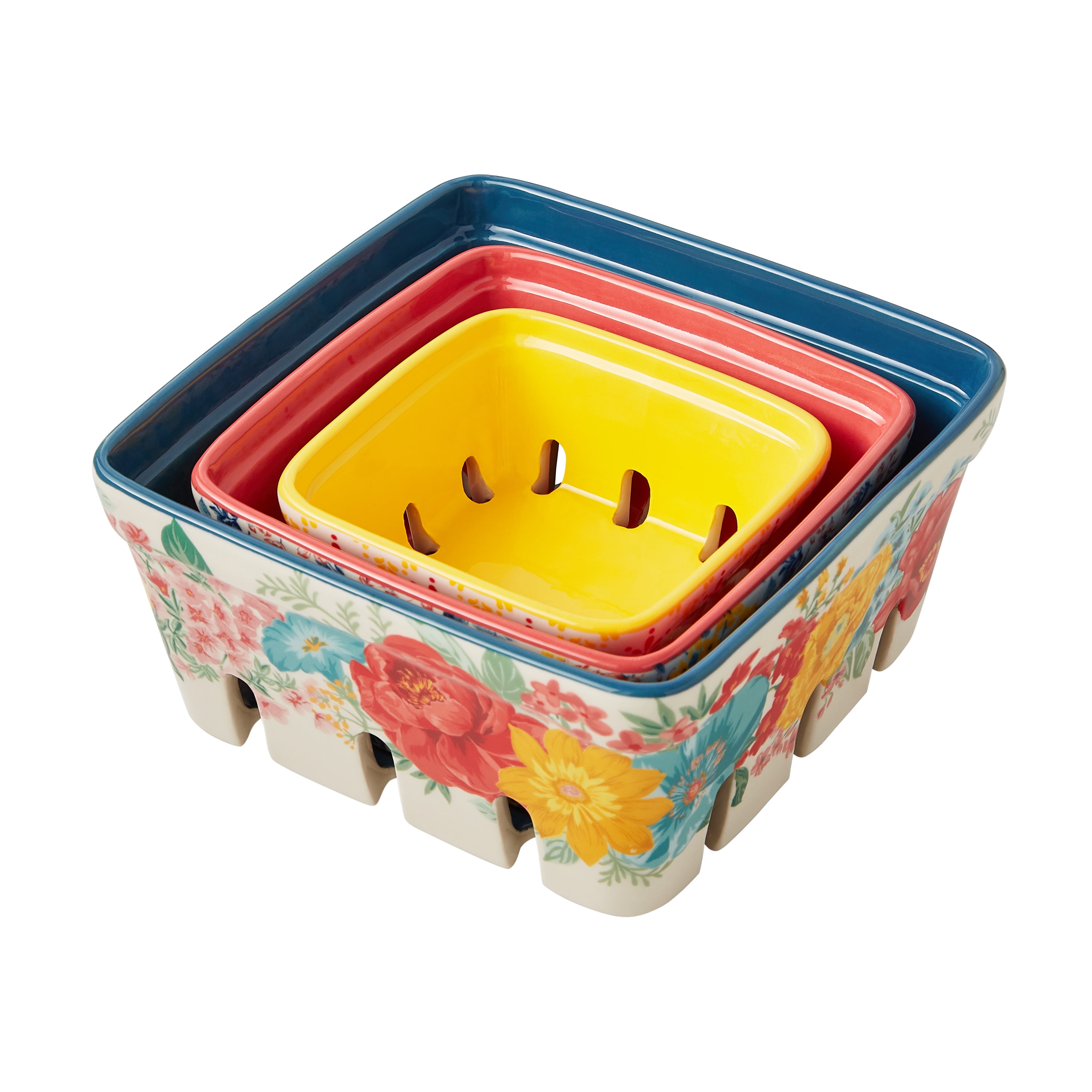 The Pioneer Woman Fancy Flourish 3-Piece Ceramic Fruit Basket Set