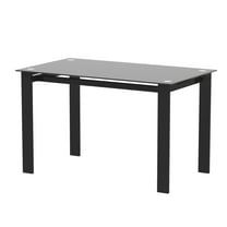 Smilegend Modern Tempered Glass Black Dining Table with Simple Rectangular Metal Table Legs