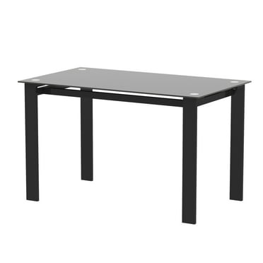 Smilegend Modern Tempered Glass Black Dining Table with Simple Rectangular Metal Table Legs