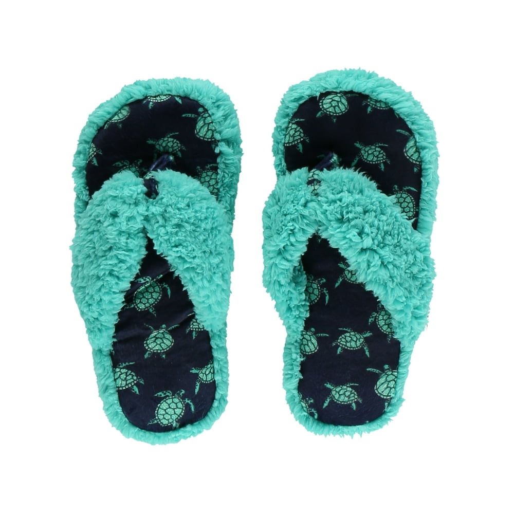 Lazy One - Lazy One Spa Flip-Flop Slippers for Women, Girls' Fuzzy House Slippers, Turtles