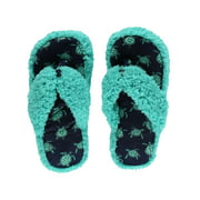 Lazy One Spa Flip-Flop Slippers for Women, Girls' Fuzzy House Slippers, Turtles, Animal, Ocean, Seaside (Small/Medium)