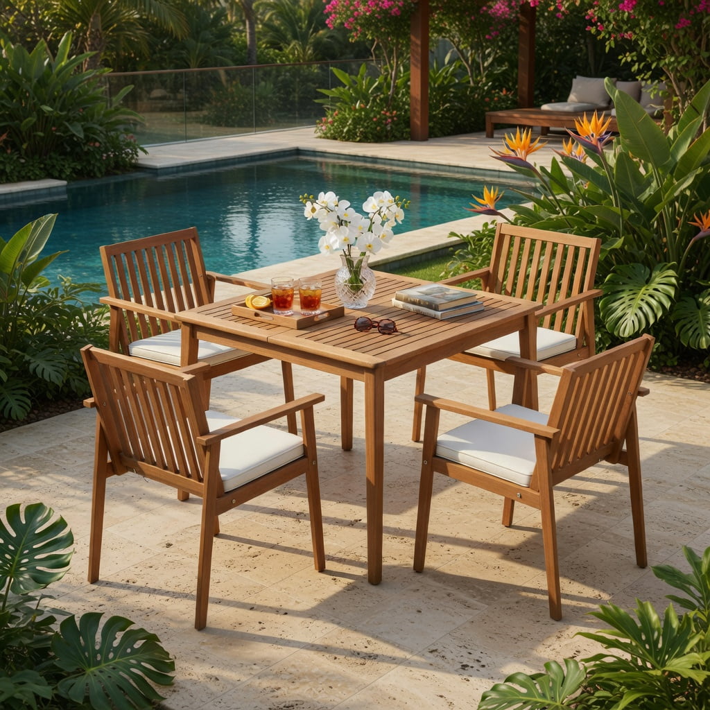 Hommoo 2-Pack Outdoor Dining Chairs, Acacia Wood Patio Chairs with Removable Zippered Cushions, Ideal for Backyard, Porch & Deck, White