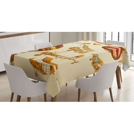 

Aviation Tablecloth Vintage Old Flying Objects Hot Baloons Planes Parachutes Print Rectangular Table Cover for Dining Room Kitchen 60 X 90 Inches Sand Brown Apricot Mustard Red by Ambesonne