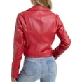 thumbnail image 3 of Celebrity Women's Red Lambskin Leather Jacket Motorcycle Slim Fit Biker W460, 3 of 4