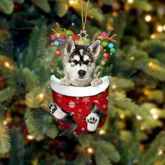 Acrylic 2D FLAT - Alaskan Malamutes In Snow Pocket Christmas Ornament Flat Acrylic Dog Ornament - Holiday Tree Decoration