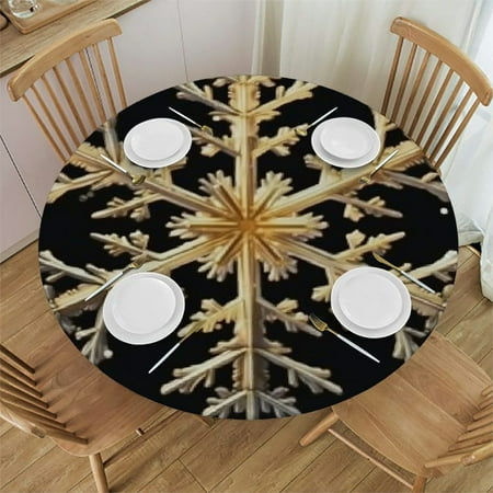 

Snowflake Print Round Waterproof Elastic Tablecloth Elastic Edged Table Cover Fits Tables Up to