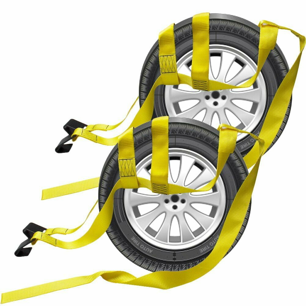 Robbor Tow Dolly Basket Straps with Flat Hook Over-The-Wheel Tie Down Bonnet Wheel Net for Small to Medium Size Tires 14-17-2 Pack