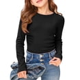 thumbnail image 2 of Girls Long Sleeve T Shirts Kids Fall Tops Crewneck Basic Tees Black 170, 2 of 4