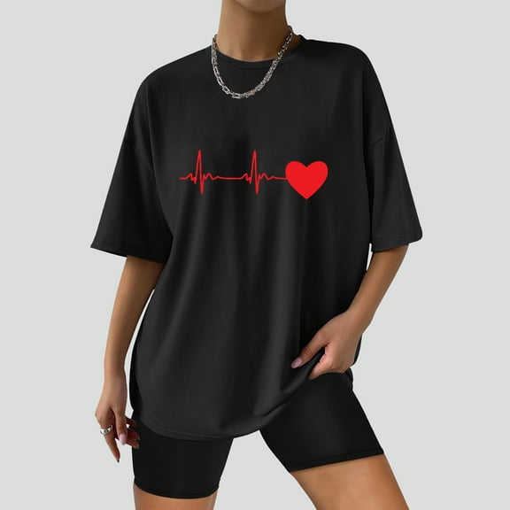 Otvok 2025 Woman Solid Loose Blouse Round-Neck Print Short Sleeve T-Shirt Tops